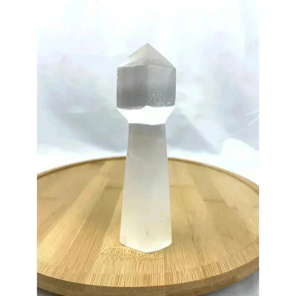 6" Natural Selenite Tower Carved Quartz Crystal Wand Healing 348 g - Picture 10 of 12